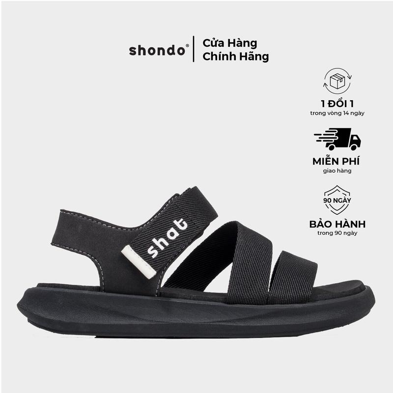 Giày Sandal Nam Nữ SHONDO Shat S2 Thời Trang Nhẹ Êm Đi Học, Đi Làm Full Đen S2M1010