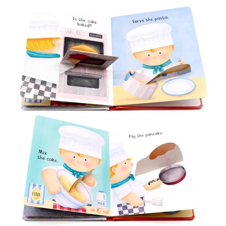 Product Introduction of original 2+y Busy Day Jobs Books Series：Chef/Firefighter/Builder/Farmer，An Action Play Book Lift The Flaps Hardcover 29
