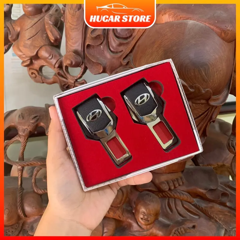 Bộ chốt khóa cài dây đai an toàn cho xe hơi ô tô, chốt ngắt chuông an toàn ô tô da kết hợp inox sang trọng LOGO các hãng xe Hucar 6