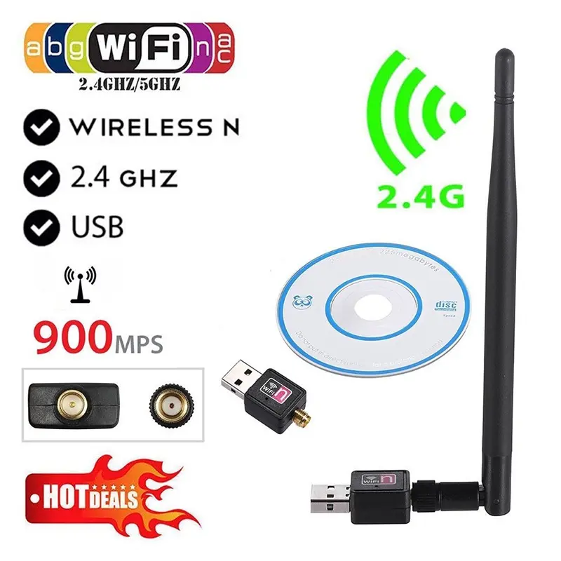 900Mbps Wireless USB WiFi Adapter Dongle Network LAN Card 802.11b/g/n w/ Ant