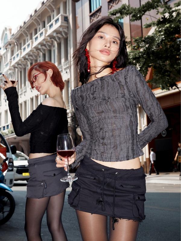 [ Kèm Dây ] TWENTI Áo Trễ Vai Style Rách Bụi Bặm Form Nhỏ