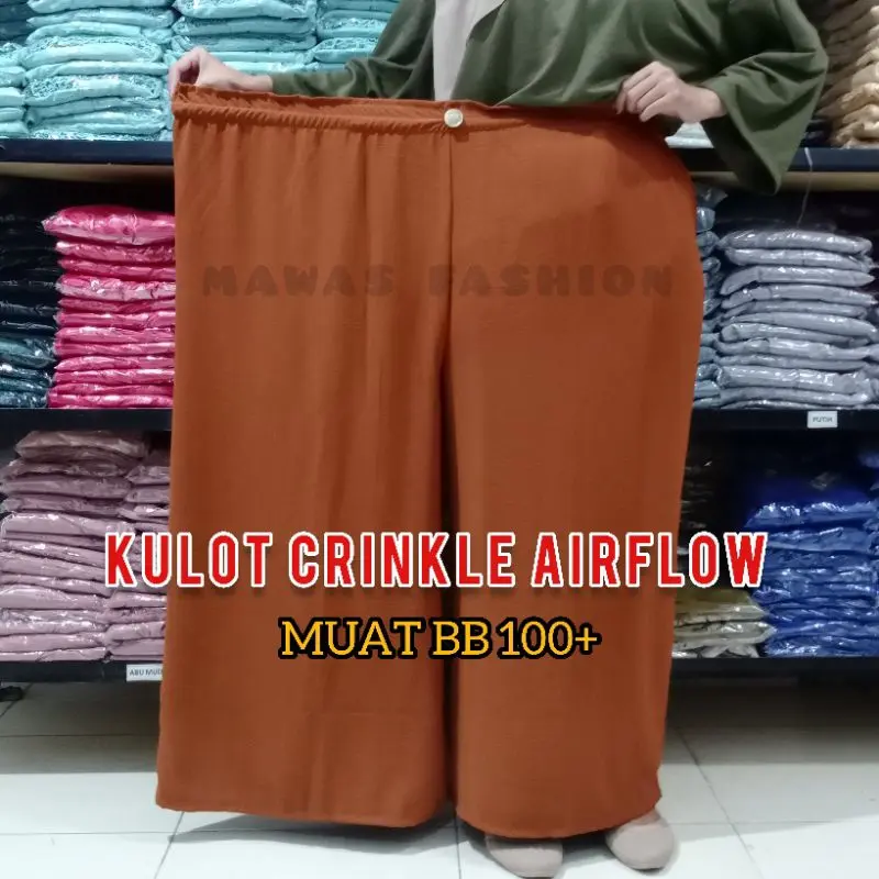 Kulot crinkle airflow bigsize 4XL MUAT BB 100 kg - Celana wanita jumbo Melar Variasi Kancing Karet Nyaman