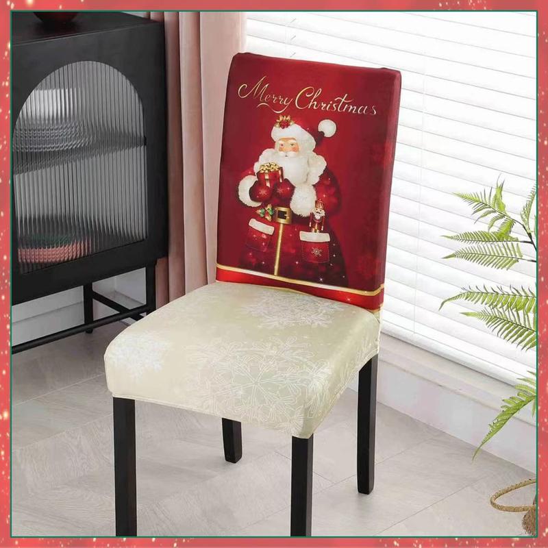 Product Introduction of Trimming Shop Christmas Chair Covers & Christmas Tablecloth Set Premium Polyester Table Cover Table Protector Stretch Removable Washable Short Dining Chair Slipcovers for Christmas Party Decoration 6