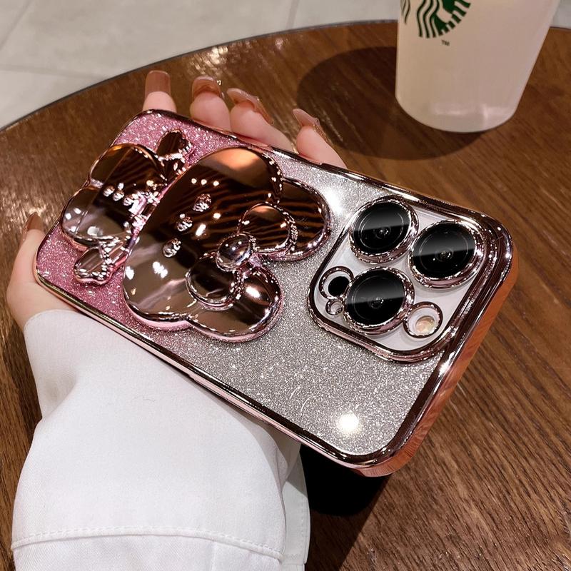 Ốp Lấp Lánh Có Giá Đỡ Gương Hình Thỏ, Mới Cho Năm 2024, Tương Thích Với iPhone 16 Pro MAX, 15, 11, 12, 13, 14 Pro MAX Và 15, 16 Plus, Có Màng Ống Kính Chống Sốc