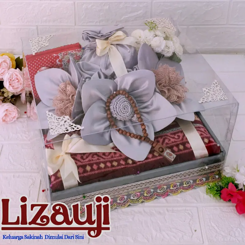 mahar pernikahan/Mahar nikah seperangkat alat sholat bunga tiga satin/mahar mukena satin/hantaran/seserahan Mukena 7