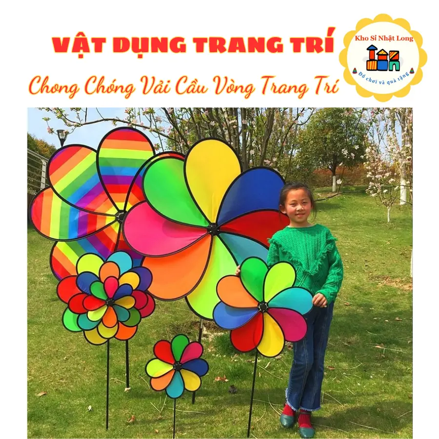 Chong chóng vải 8 cánh cầu vồng 50cm - chong chong 2 tầng giá rẻ trang trí xe trà sữa - xe cafe, khu vui chơi Đồ Chơi Toy