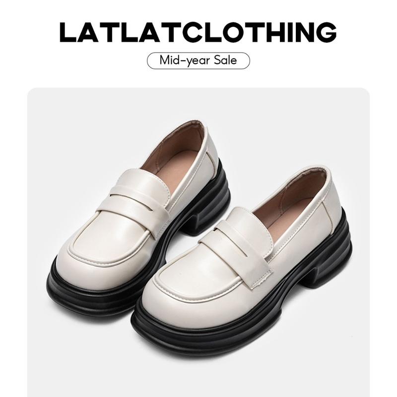 LATLATCLOTHING Giày oxford nữ cổ thấp đế cao 5cm da mềm màu be thời trang phong cách basic nữ tính_2293