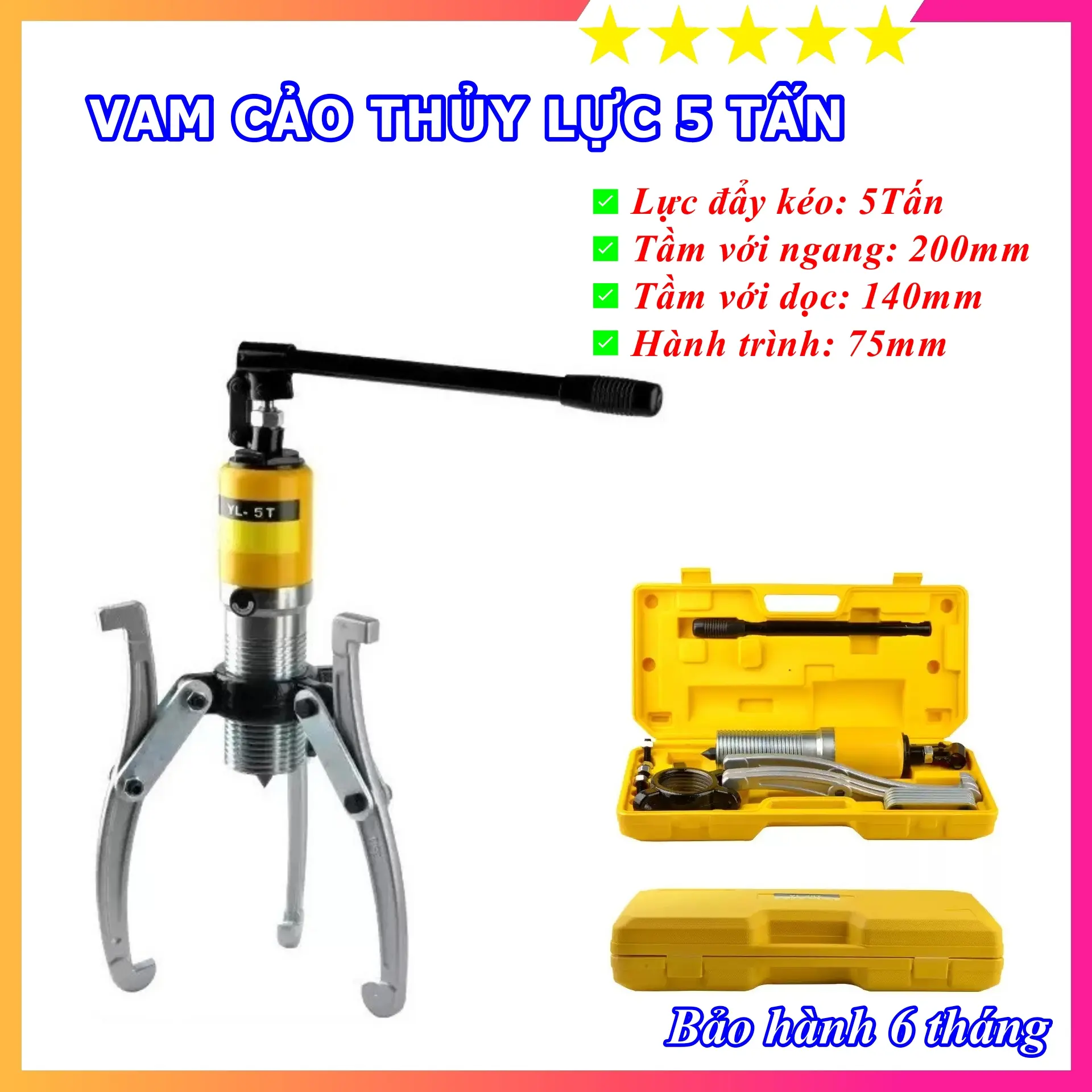 Vam Cảo Thủy Lực 3 Chấu 5 Tấn ZYL5 - Hàng nội địa Cao Cấp - Tự định tâm, tích hợp sẵn bơm tay - Bảo hành Toàn Quốc 6 tháng