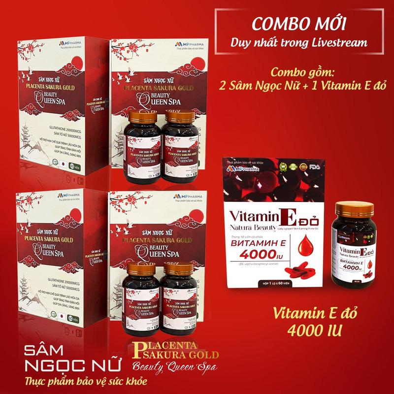 [A02d] [Mua 2 Tặng 1] Combo 2 Hộp Viên Uống Sâm Ngọc Nữ Beauty Queen Spa & Vitamin E Đỏ Nga - Cân Bằng Nội Tiết Tố, Làm Đẹp Da, Giảm Nám, Sạm, Tàn Nhang - Tùng Dương MP