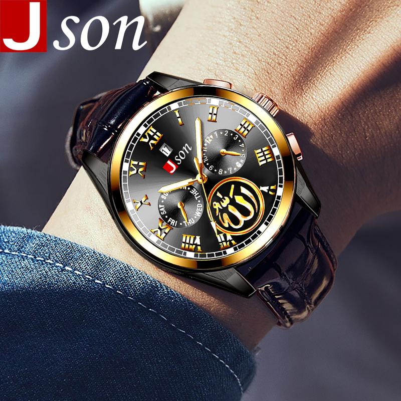 Jam Tangan Pria JSON Tali Kulit Terbaru 2023 Tahan Air Anti Baret kuat Motif Arab BISA COD 7