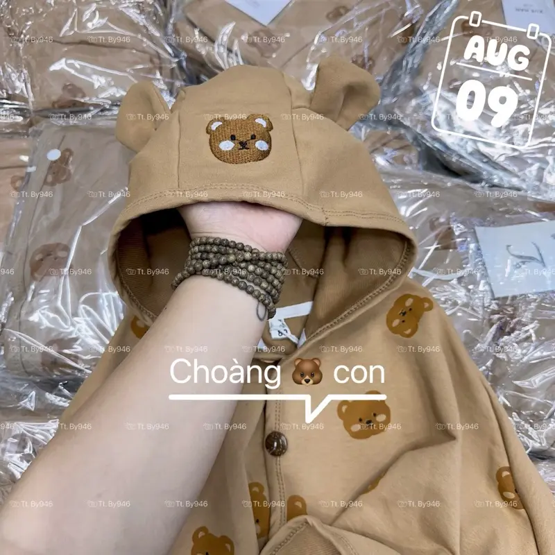 Áo choàng đi nắng-đi tiêm hình gấu cho bé hàng siêu hót quảng châu tay có cúc bấm 8