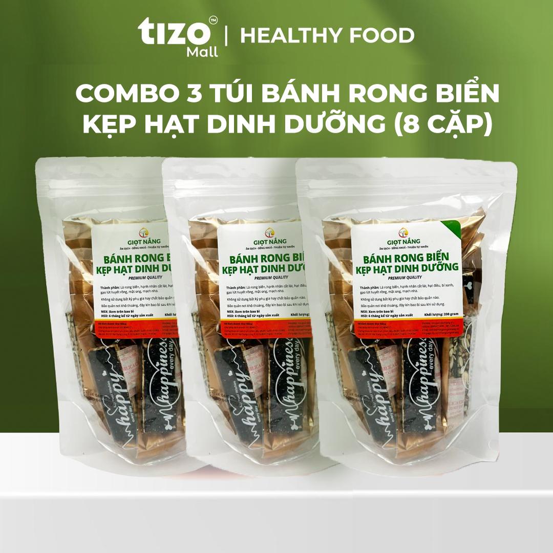 COMBO 3 THANH RONG BIỂN KẸP HẠT DINH DƯỠNG DỄ ĂN - GIÒN RỤM ĂN VẶT SỨC KHOẺ 200GR TÚI ZIP TỪ NÔNG SẢN GIỌT NẮNG