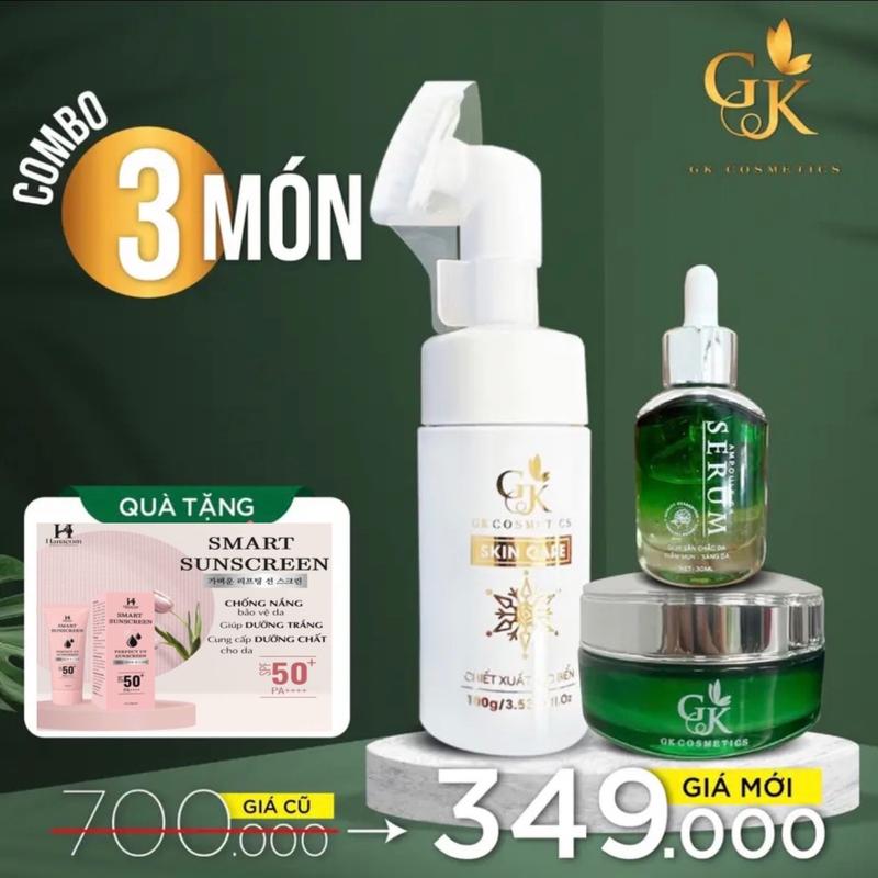[KÈM CHỐNG NẮNG HANACOM 30Gr] BỘ 3 SẢN PHẨM HỖ TRỢ DƯỠNG TRẮNG DA MẶT - Giáng Kiều (GỒM: 1 Sữa Rửa Mặt Tảo Biển 100gr + 1 Serum Rau Má 30ml + 1 Kem Face Dưỡng Trắng Da Mặt 25gr)
