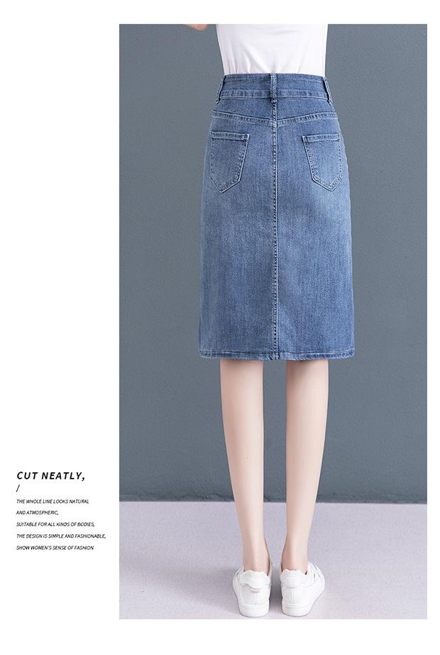 Product Introduction of New Muslim Women'S Short Skirt, Jeans, Fashionable And Versatile High Waisted Denim Skirt, Women'S Bag, Hip Button Skirt, Long Skirt ankle  length  denim  skirt 12