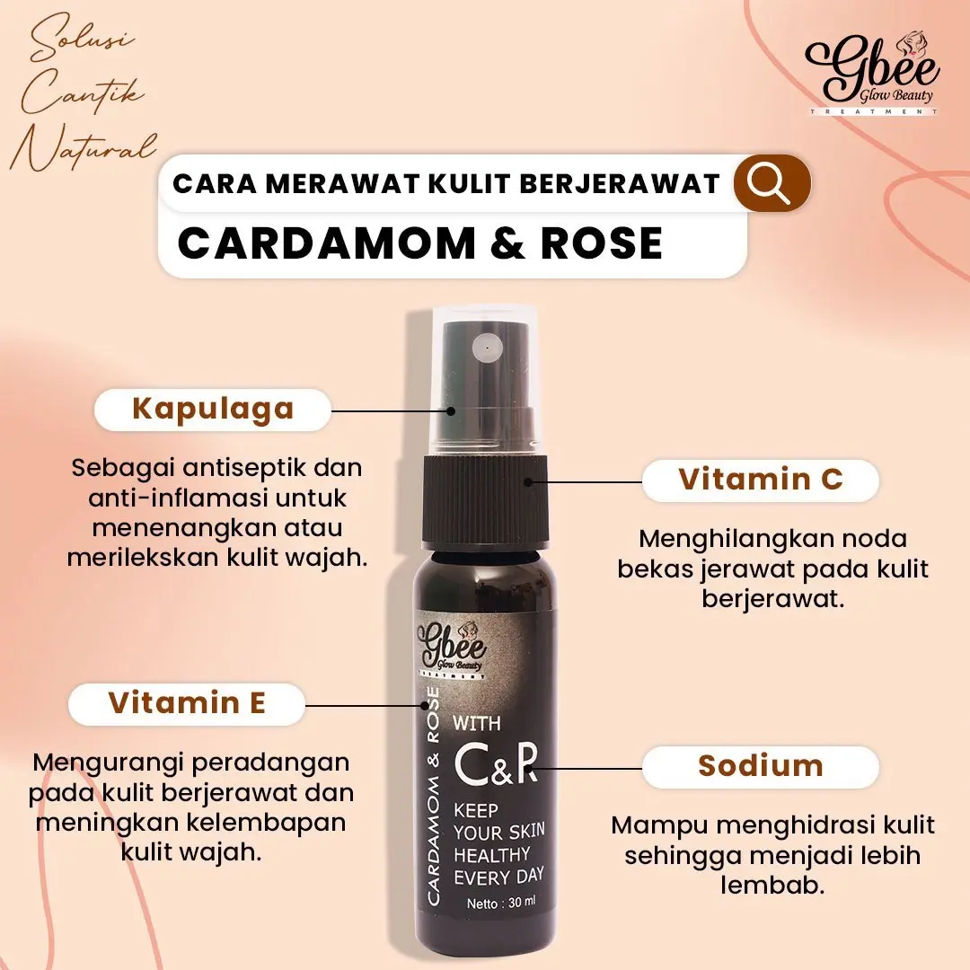 Cardamom & Rose Water Serum Jerawat  Gbee Glow Beauty / BPOM / COD / Free Gift