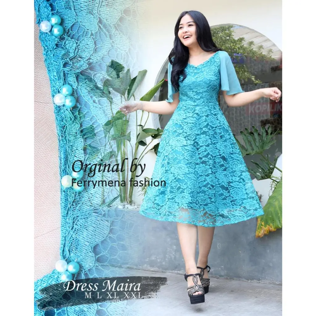 Dress Brukat Maira Kondangan Terlaris / Dres Brukat Jumbo Wanita Kekinian / Dress Pesta Natal Terbaru 2024