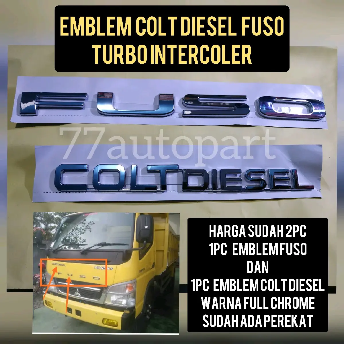 logo mobil emblem fuso dan colt diesel untuk mitsubishi Canter turbo harga sudah 2pc