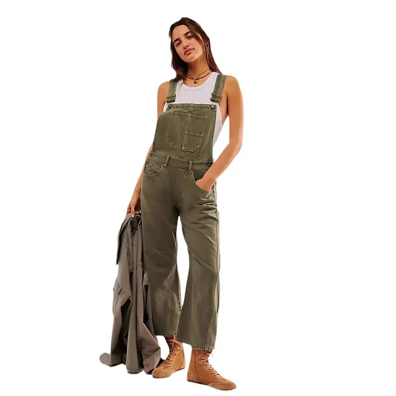 Quần Yếm Denim Túi Hộp Thời Trang Đường Phố, Dáng Suông Tôn Dáng Dáng Rộng Rãi, Phong Cách Cổ Điển Giặt Dễ Phối Đồ, Dành Cho Nữ, Hàng Mới Về Năm 2025 4