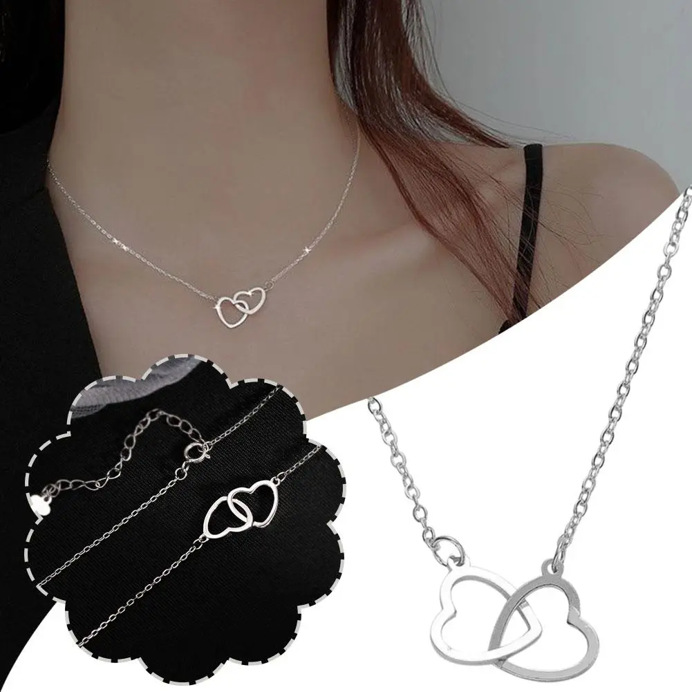 Vòng Cổ Đơn Giản, Thiết Kế Trái Tim Vòng Đôi, Dành Cho Nữ, Phụ Kiện Thời Trang, A3K6