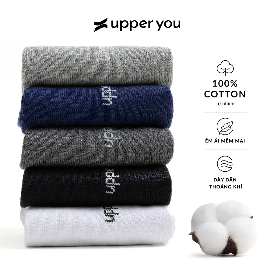 Tất Vớ Nam Cổ Trung UPPER YOU Cotton Tự Nhiên Êm Ái Dày Dặn Thoáng Khí Khử Mùi - BSM3001