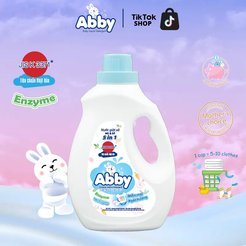 Nước giặt xả ABBY Organic 1100ml công nghệ Enzym làm sạch các vết bẩn an toàn, thiên nhiên Cho Bé 4