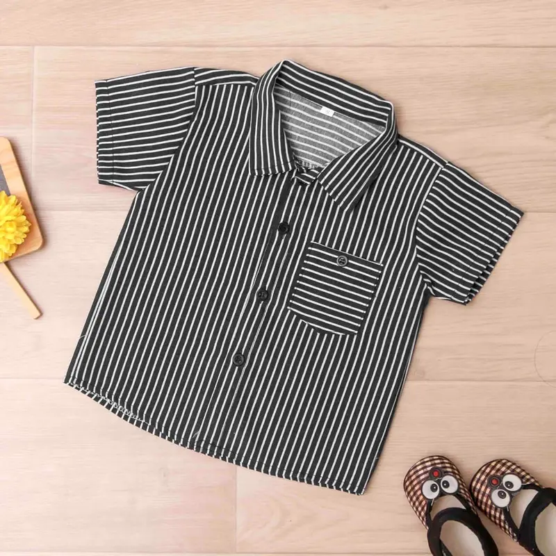 DhadomKids - SETELAN KEMEJA CELANA 7/8 SALUR ANAK LAKI LAKI & PEREMPUAN ( UNISEX) USIA 1-6 TAHUN (SALUR HITAM) 4
