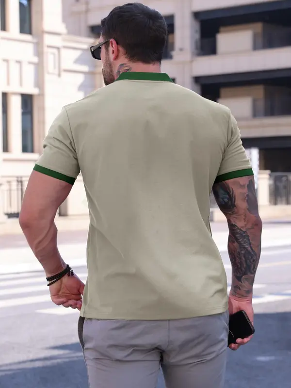 Men's Colorblock Print Polo Shirt, Regular Fit Casual Short Sleeve Collared Top for Summer, Fashion Men's Clothes for Daily Wear, Tropical 8