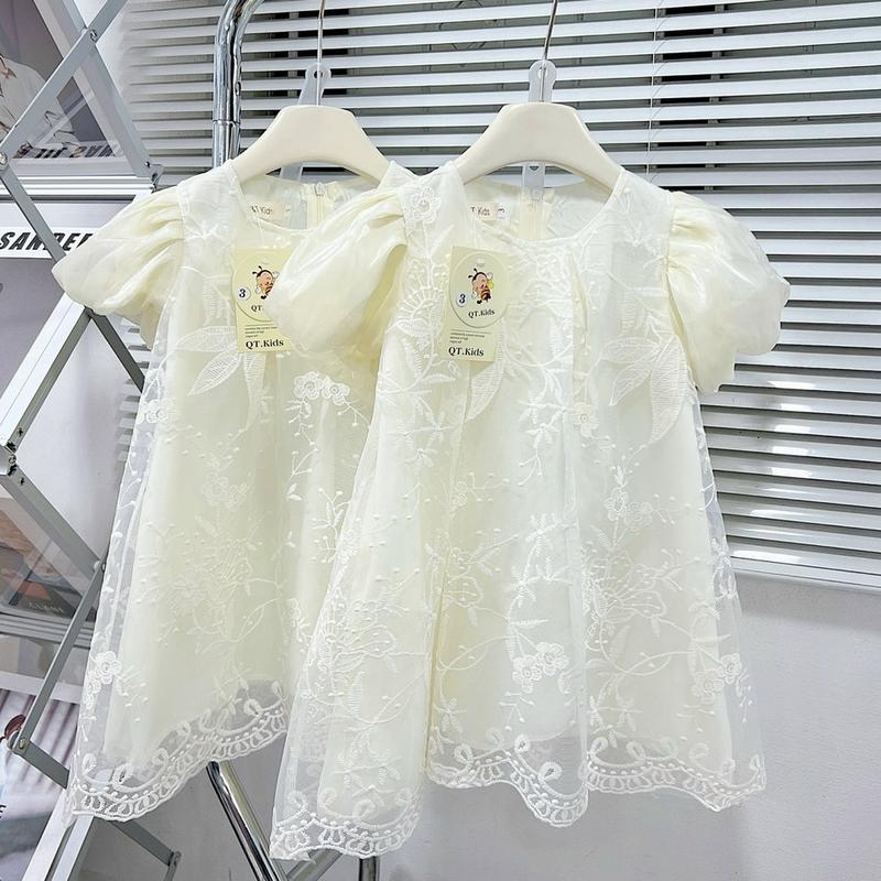 [Zâu] Váy ren hoa trắng công chúa váy 2 lớp thêu ren- V06 1