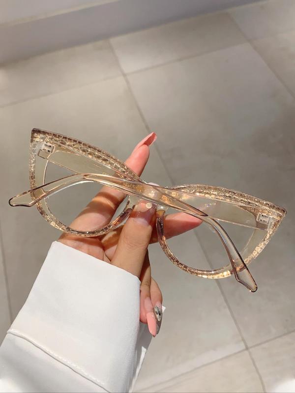Women's Elegant Rhinestone Decor Cat Eye Frame Eyeglasses, Trendy Vintage Eyeglasses, Chic All-match Fashion Accessories for Daily Use 2