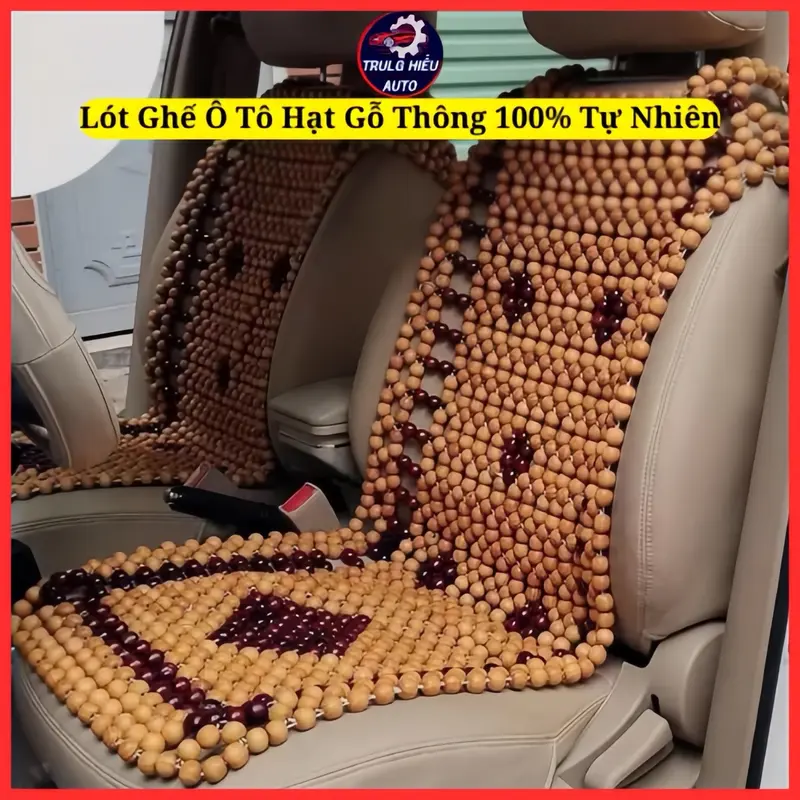 Lót Ghế Ô Tô Hạt Gỗ Thông 100% Tự Nhiên Họa Tiết Đan Hoa Cao Cấp 0