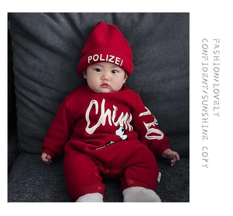 Product Introduction of Áo Jumpsuit Quần Lót Lông Cừu Cho Em Bé Phong Cách Mùa Thu Và Mùa Đông, Màu Đỏ Lễ Hội, Thích Hợp Cho Một Tháng Tuổi Và Một Trăm Ngày, Quần Áo Năm Mới, Siêu Dễ Thương 2