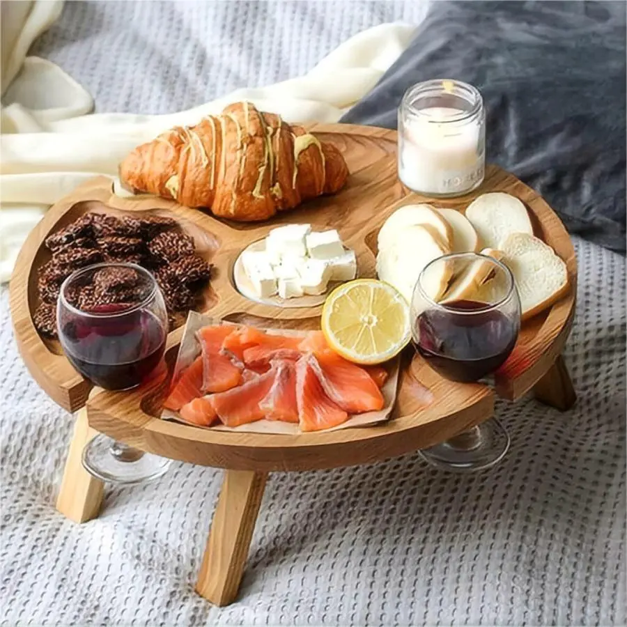 Wooden Snack Tray, Foldable Bed Tray Table, Portable Breakfast Tray for Sofa Eating, Drawing, Camping Tray for Home Kitchen Dining Room