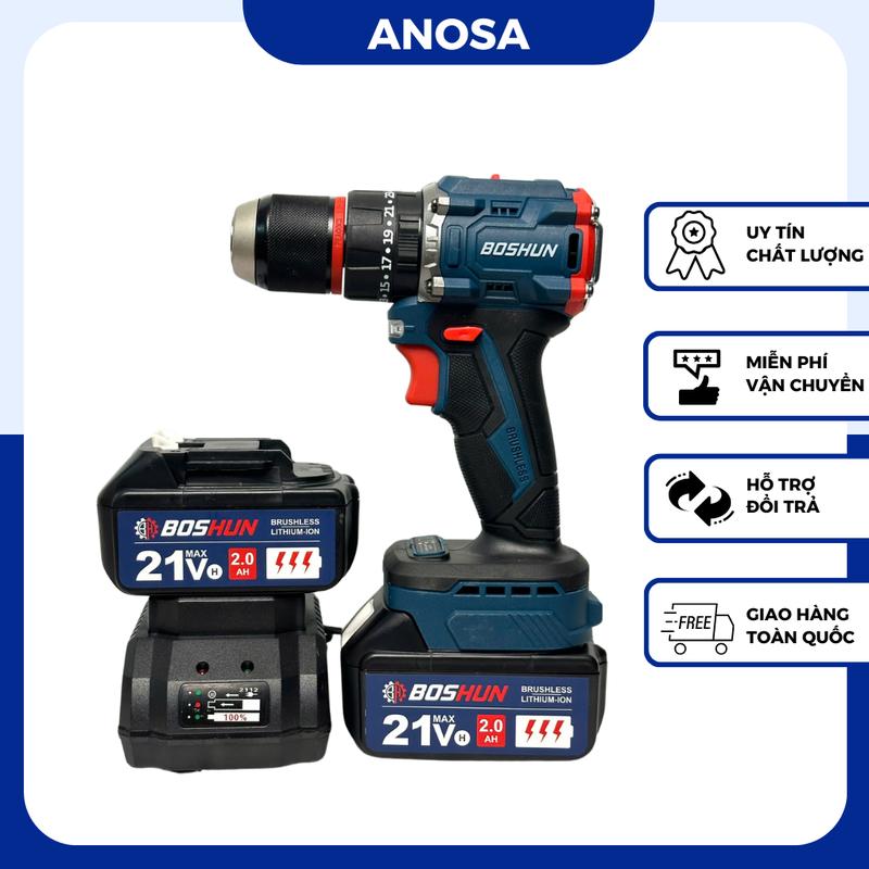 Máy Khoan Pin Boshun 13ly BS-ID1365BL Động Cơ Không Chổi Than Đầu Autolock Chân Pin Phổ Thông
