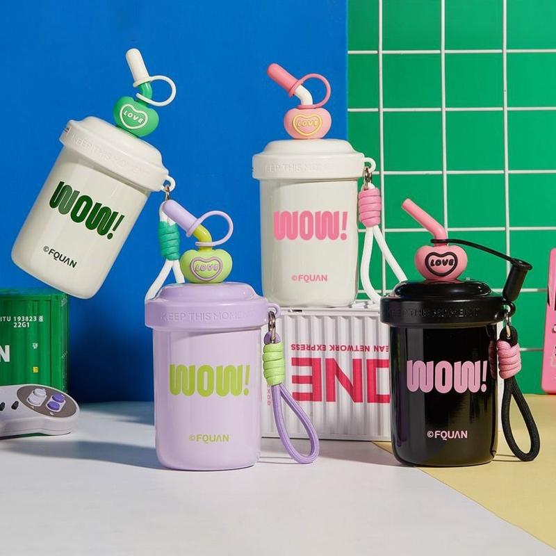 Product Introduction of Kawaii 580ML/520ML Water Bottles With Straw Straw Dust Cap Whey Protein Shaker Bottle Portable Handle High-capacity Insulated Thermal Cup Fruit Juice 19