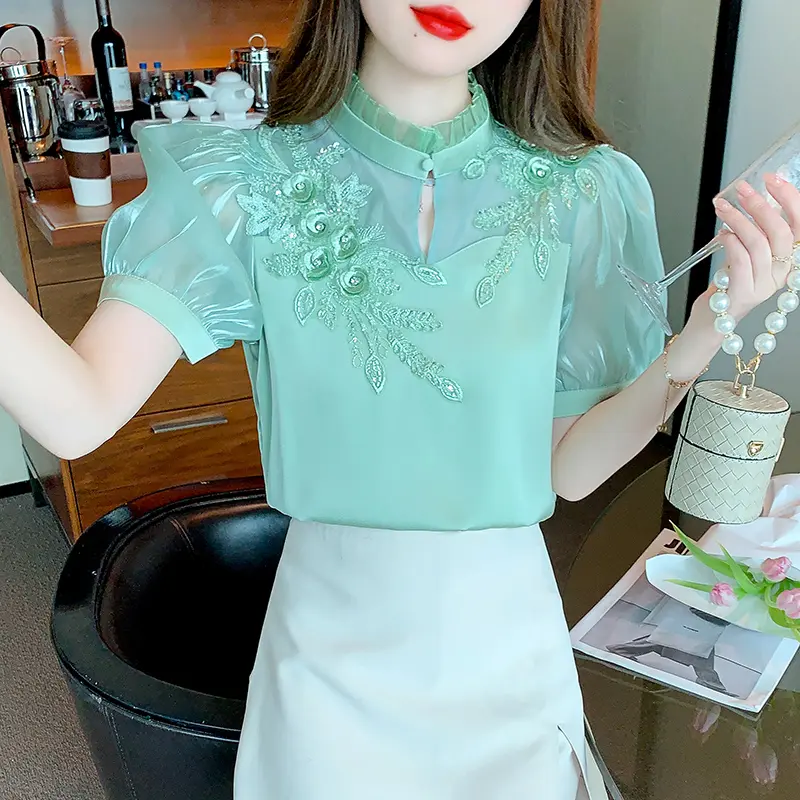 Áo Cánh Ngắn Tay Cho Nữ, Thêu 3D, Đính Cườm, Mới 2