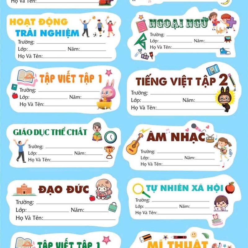 nhãn vở in môn học theo lớp 60 cái nhãn 4