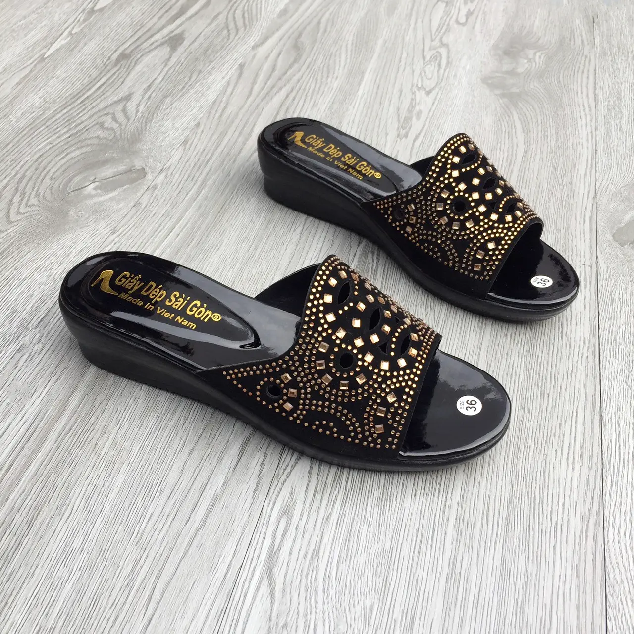 ( Size 36-42) Dép lê 3cm đính đá - Dép nữ trung niên nhẹ, êm cho mẹ, cho bà