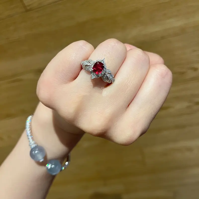 Nhẫn Hở, Phong Cách Tòa Án Pháp, Thiết Kế Cổ Điển Cao Cấp, Độc Đáo, Ruby Sáng Bóng, Hiệu Ứng Làm Sáng Women Nữ 3