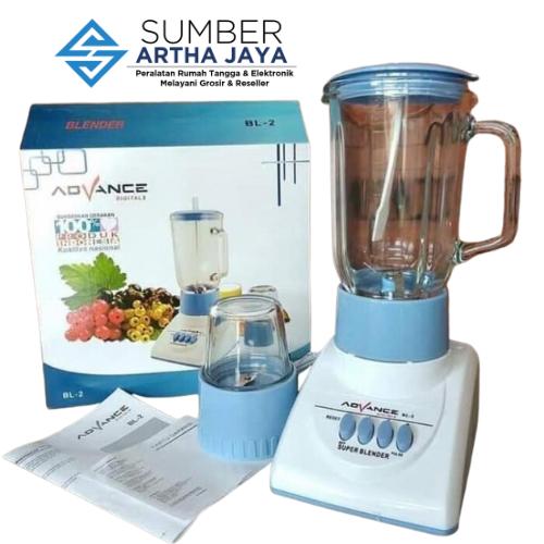 ADVANCE Blender BL-02 Gelas Kaca 1.2 Liter, 4 Mata Pisau Stainless dan Blender Mini Wadah 2