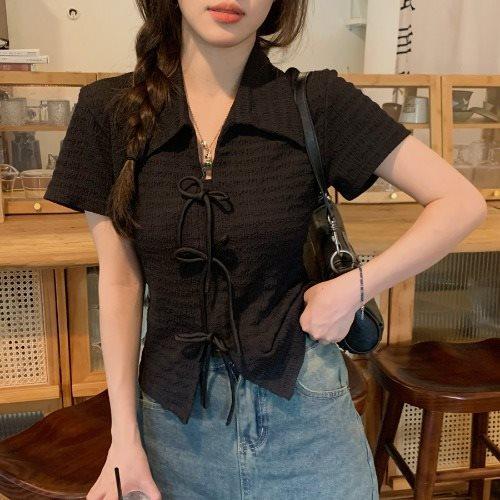 Áo kiểu buộc dây nơ có cổ peonyb - Sơ mi dáng baby tee form vừa người ôm body bánh bèo tiểu thư hàn quốc đẹp bigsize nữ - ATH161