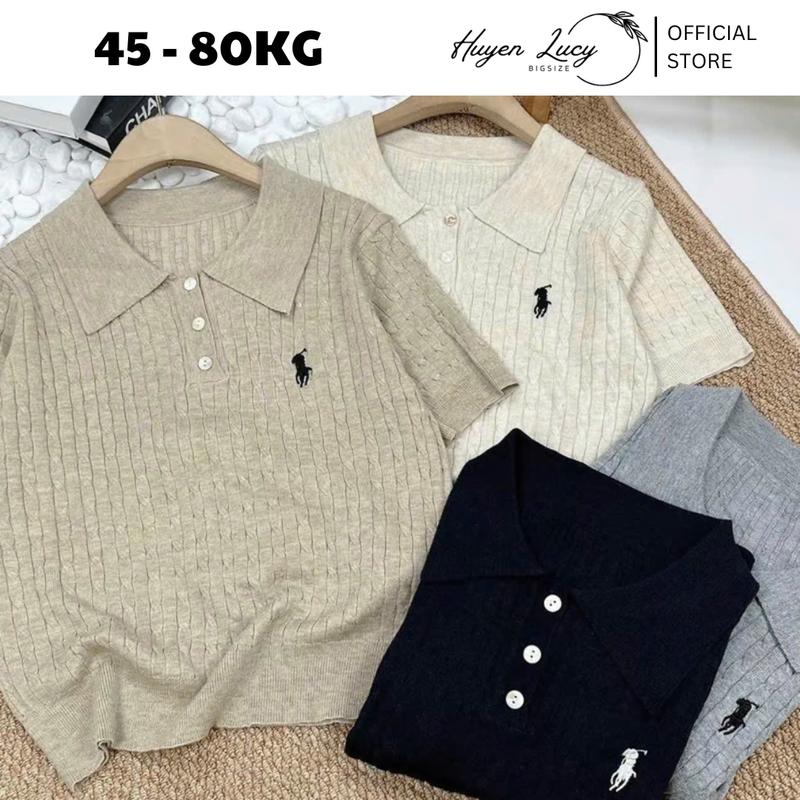 Áo Len Polo Bigsize Nữ Cộc Tay Cổ Bẻ Thêu Ngựa Đi Chơi Đi Học Đi Làm Mùa Thu Mùa Đông Nữ Tính Hiện Đại Thời Trang