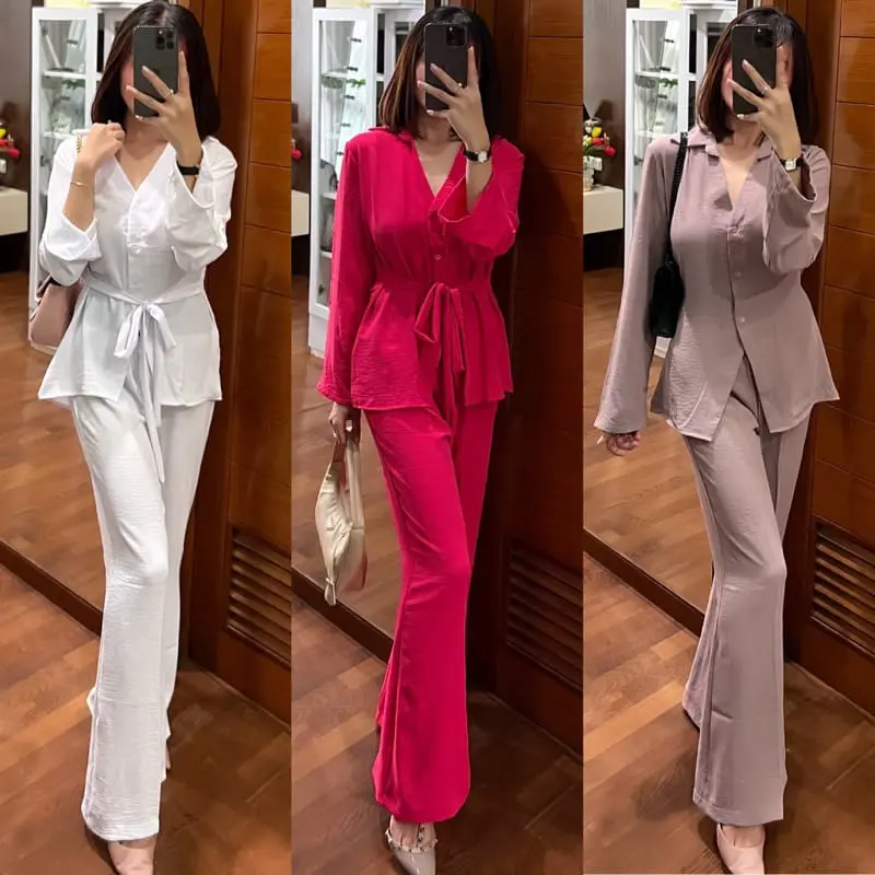 SETELAN CRINKCLE ONE SET HIJAB PAKAIAN WANITA BAJU SET BUSUI FRIENDLY Celana Panjang Kancing Tangan Lembut Keren