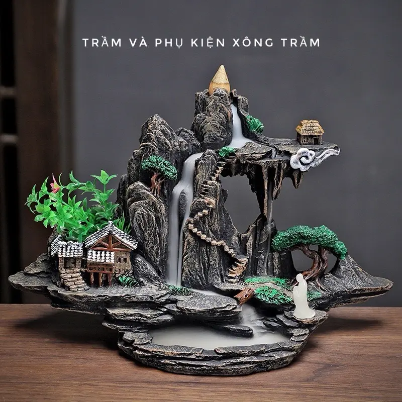 Thác khói xông trầm tiểu cảnh dùng để xông trầm hoặc bầy decor trong không gian. Thác xông được trầm nụ, trầm cây….( QUÀ TRI ÂN: Chai dầu gió trầm hương 7ml ) Dầu Thơm Phòng Phòng Khách