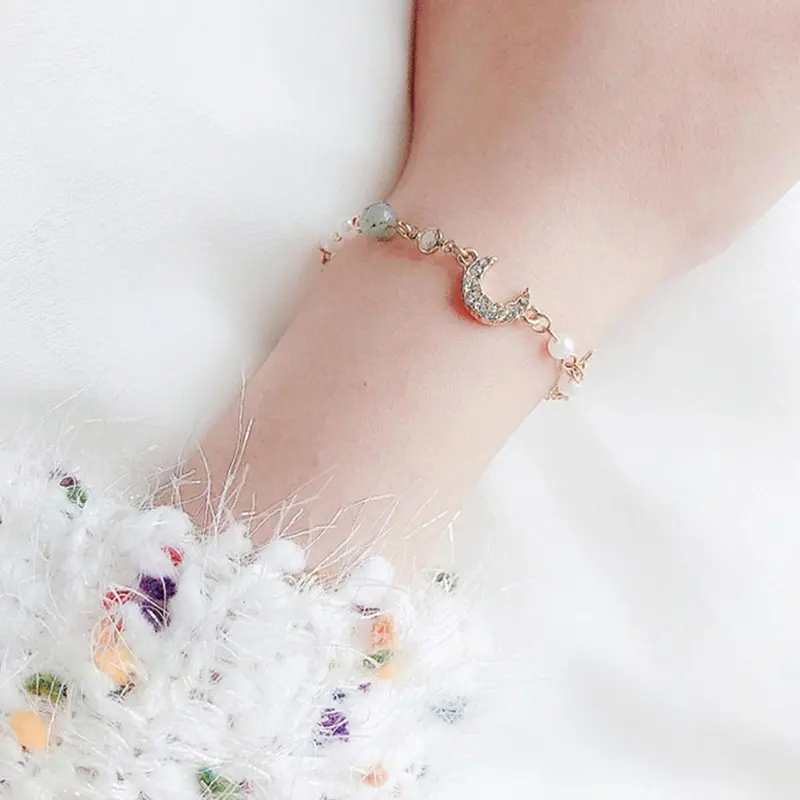 Vòng Tay Zircon Giả, Starmoon, Khảm Ngọt Ngào Với Ngôi Sao Và Mặt Trăng, Thiết Kế Lộng Lẫy, Ngọt Ngào Và Tự Nhiên 2