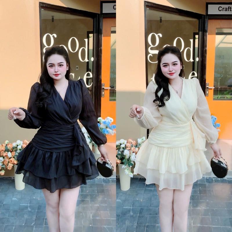 (Kèm quần livestream) Váy dự tiệc 55-90 k phối voan tơ 60 đến 90 ký màu đen kem