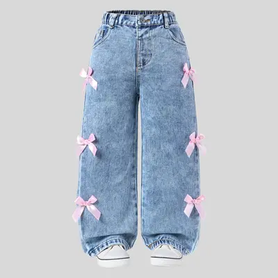 Baggy Jeans For Girls Size 10-12 Girls Wide Leg Jeans Kids Elastic