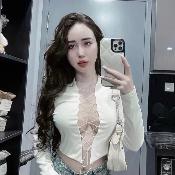 Áo tay dài đan hở có mút chất bozip mềm croptop hót hit Women Top Shirt x Thun Kem Nhung 1