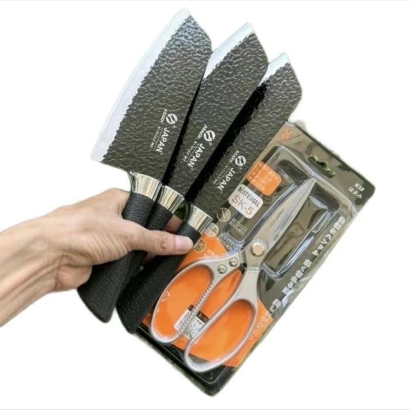 ( Tặng kèm 1 cây kéo nhật màu vàng ) combo 3 dao nhật vân gỗ dùng cho nhà bếp