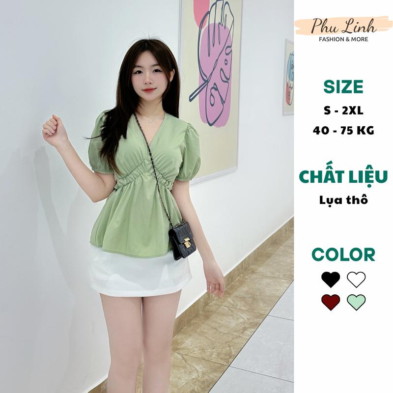 Áo Sơ Mi Nữ Kiểu Babydoll Bo Chun Thân Cộc Tay Dễ Thương Chất Thô Mềm Mát Thấm Hút Mồ Hôi Top Women PhulinhFashion MS086