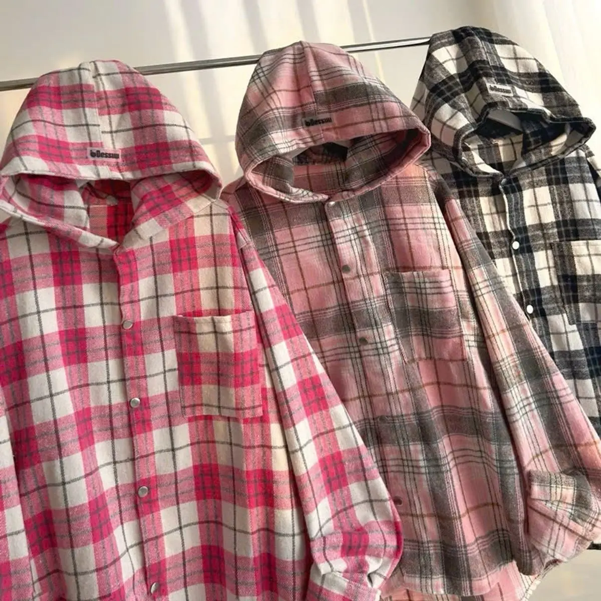 BᶖgSIZE -Khoác Ngoài Flannel Caro nữ và nam dài tay Caro Có Nón Form Rộng Chất Vải Dạ CAO CẤP